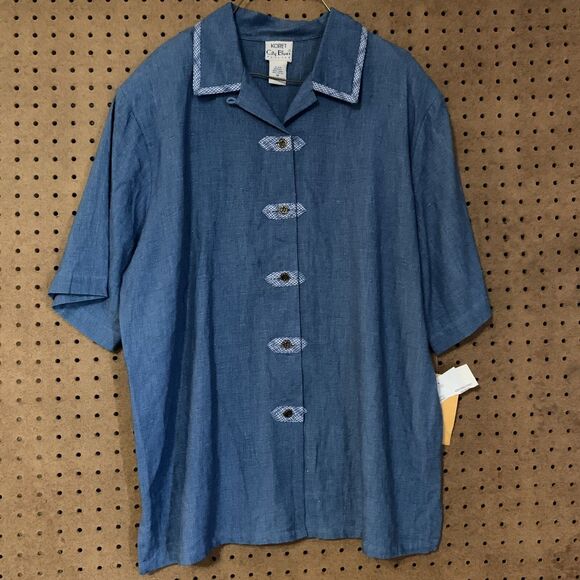 Denim Chambray Blue Denim Button Down Shirt Cottage Granny 90s Koret City Blues - Picture 1 of 5